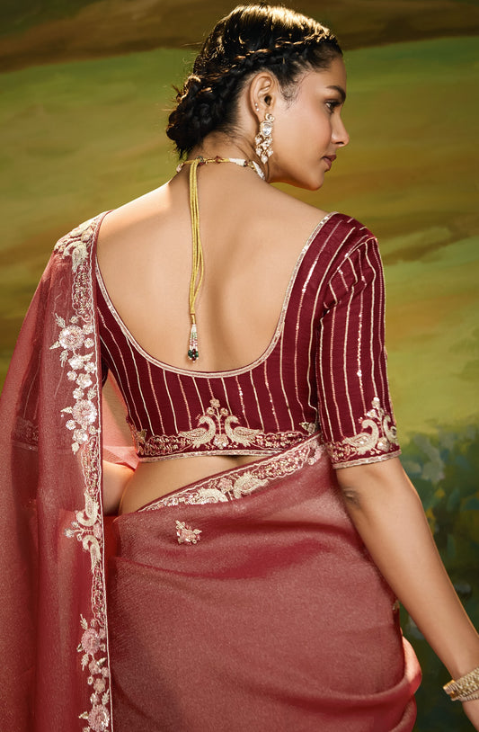 Red Cut work Embroidered Kajal Festive Saree