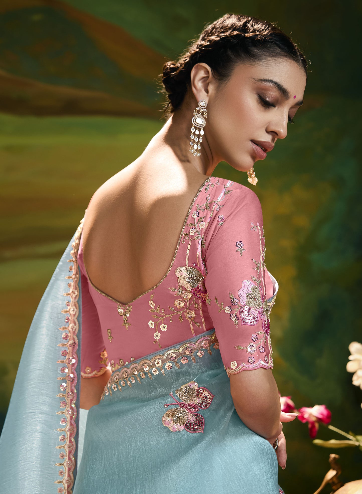 Blue Cut work Embroidered Kajal Festive Saree