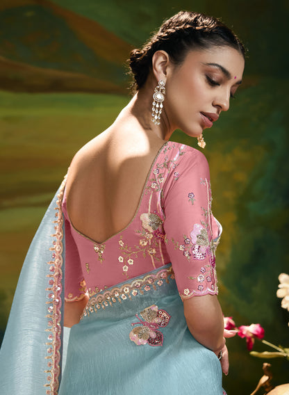 Blue Cut work Embroidered Kajal Festive Saree