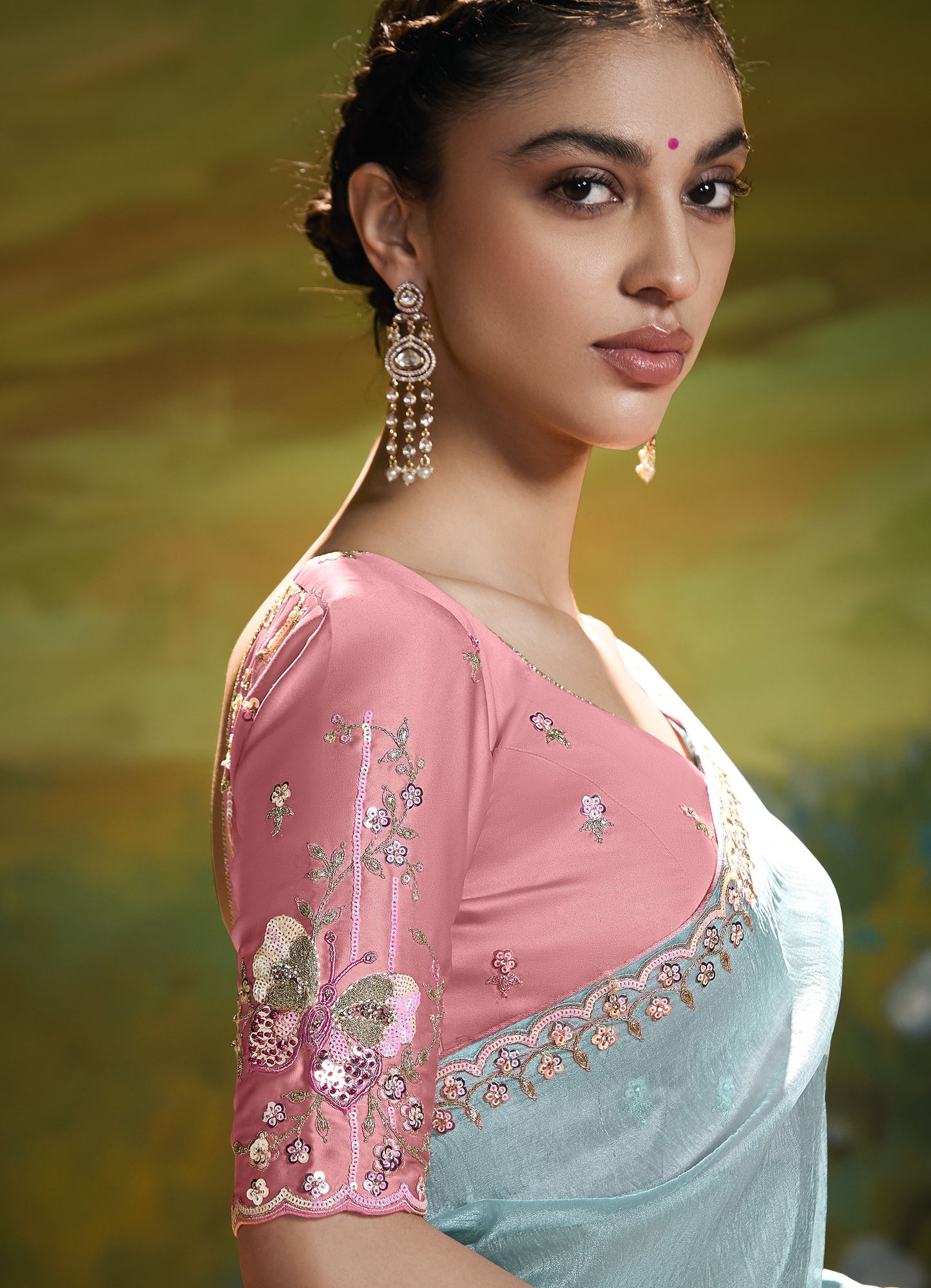 Blue Cut work Embroidered Kajal Festive Saree