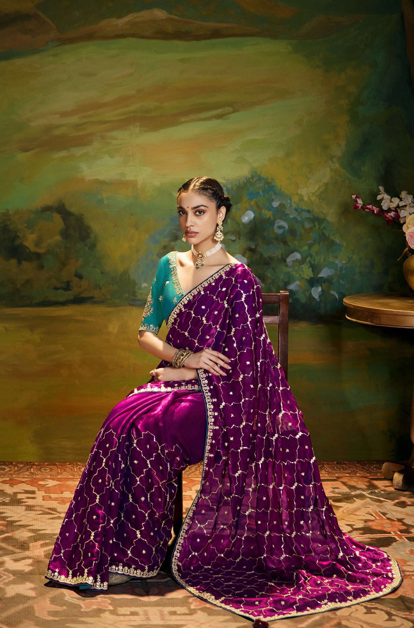Purple Cut work Embroidered Kajal Festive Saree