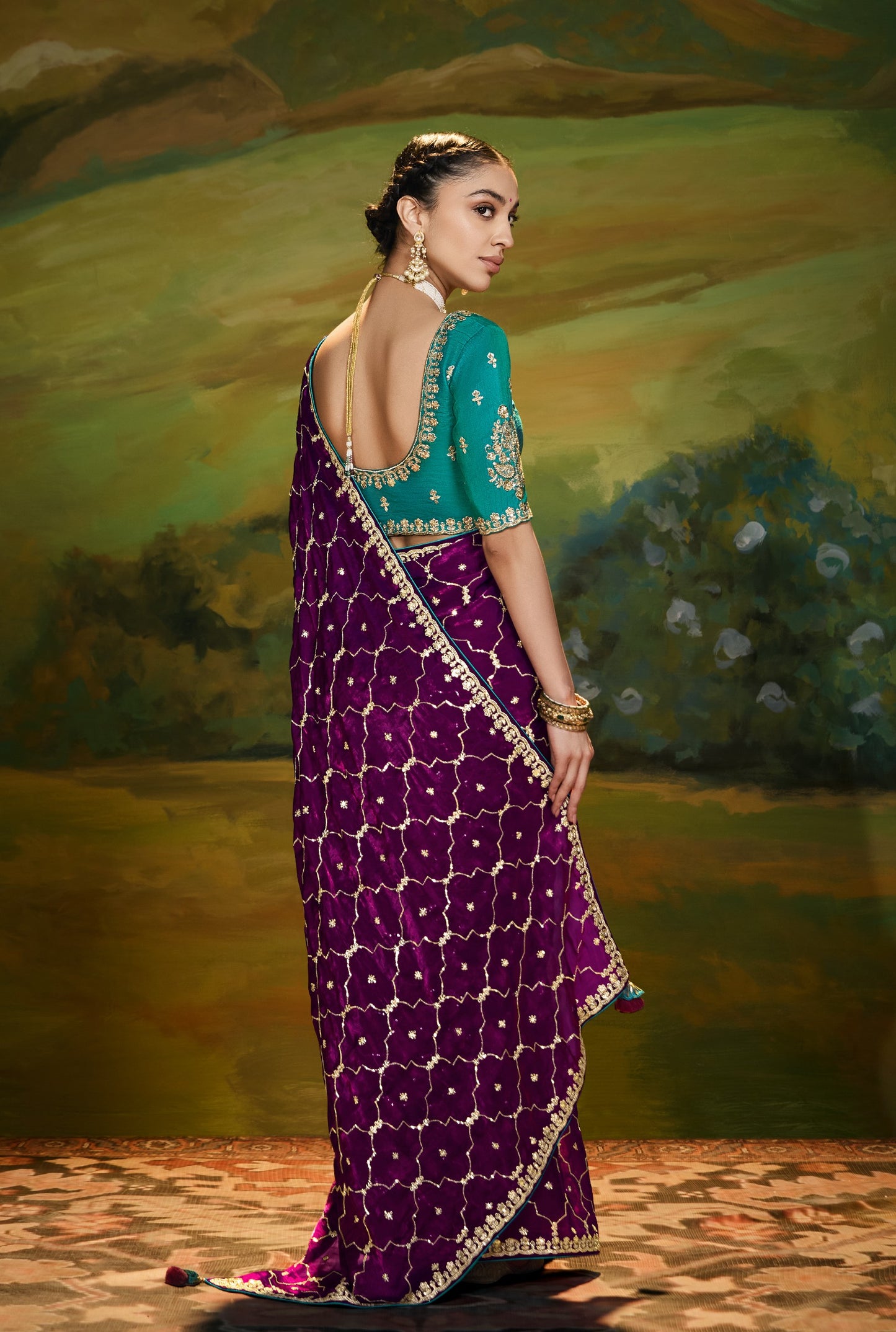 Purple Cut work Embroidered Kajal Festive Saree