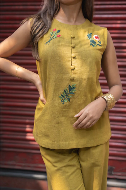 Olive Green Khadi Cotton Co-ord Set