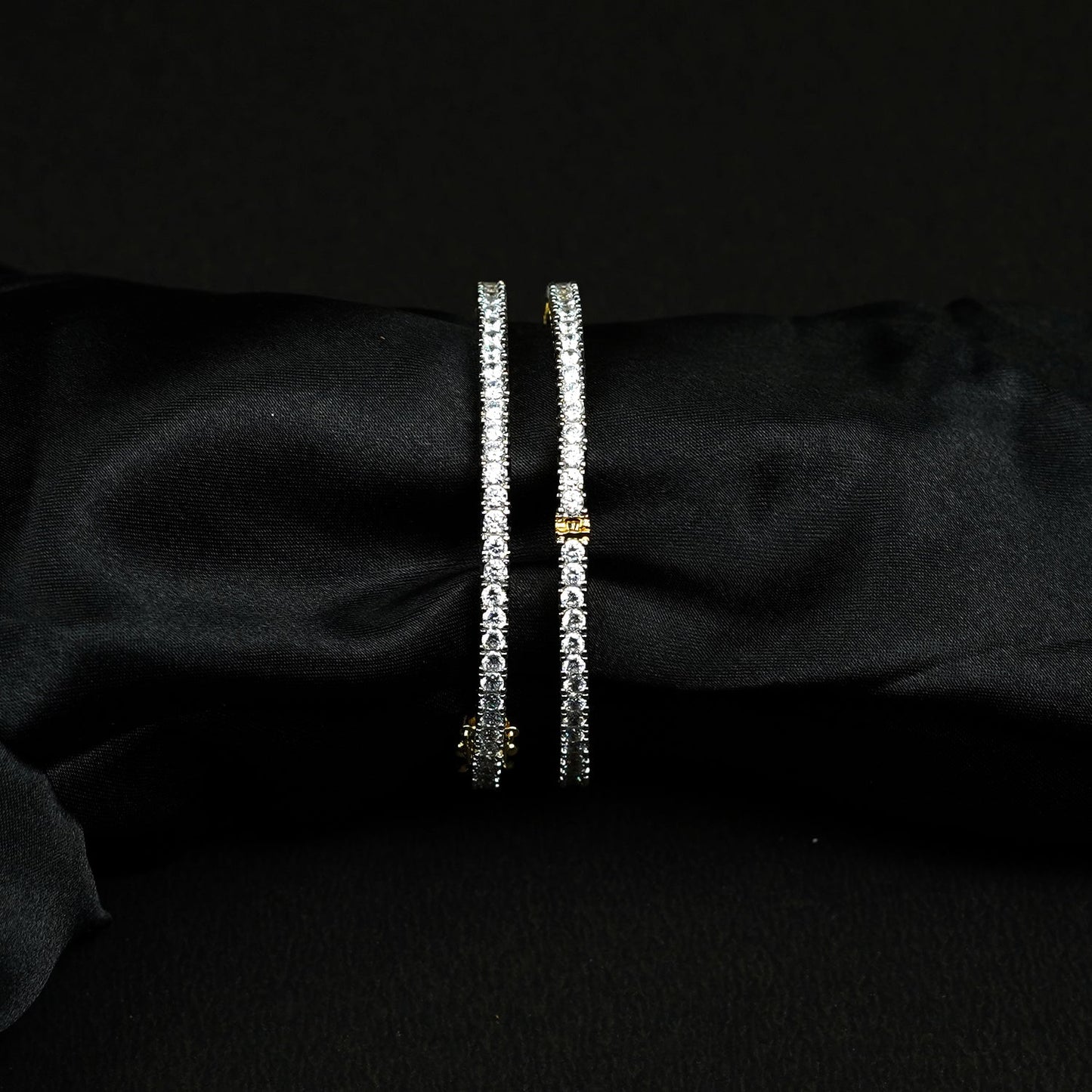 Zevar Club Set of 2 Rhodium-Plated AAA Cubic Zirconia Studded Classic Premium Screw Adjustable Bangles