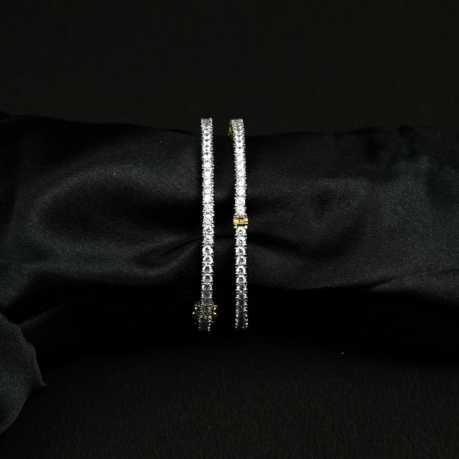 Zevar Club Set of 2 Rhodium-Plated AAA Cubic Zirconia Studded Classic Premium Screw Adjustable Bangles