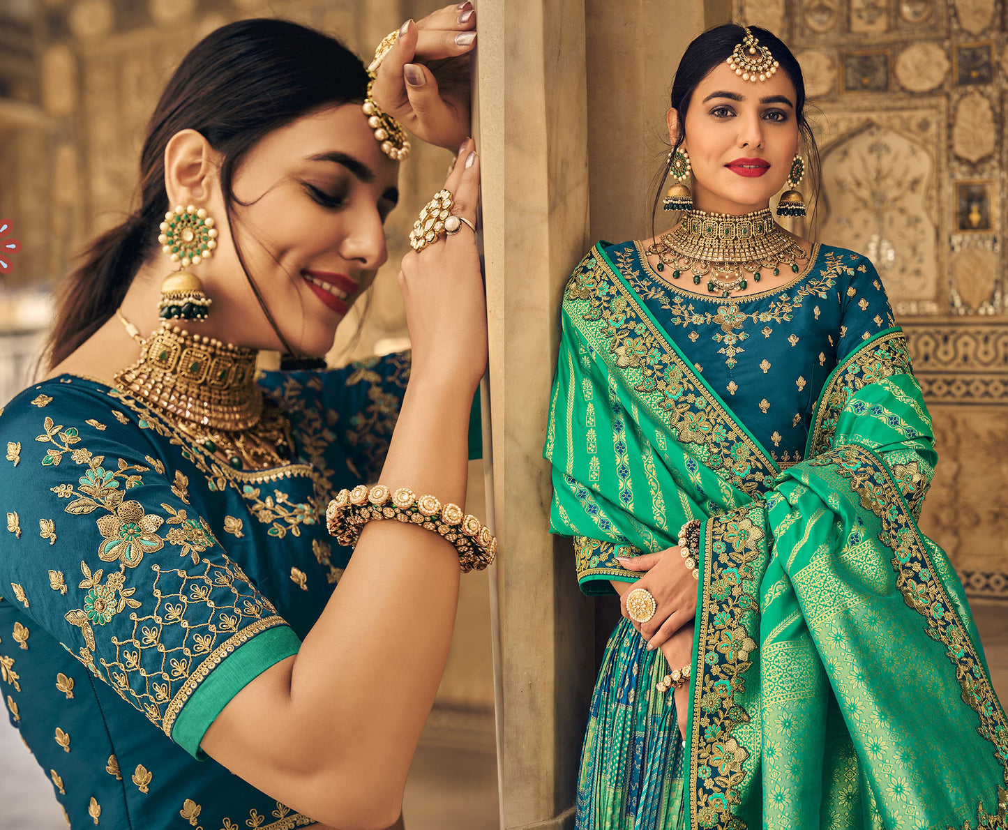 Rama Blue Cut Work Banarasi Silk Bridal Lehenga