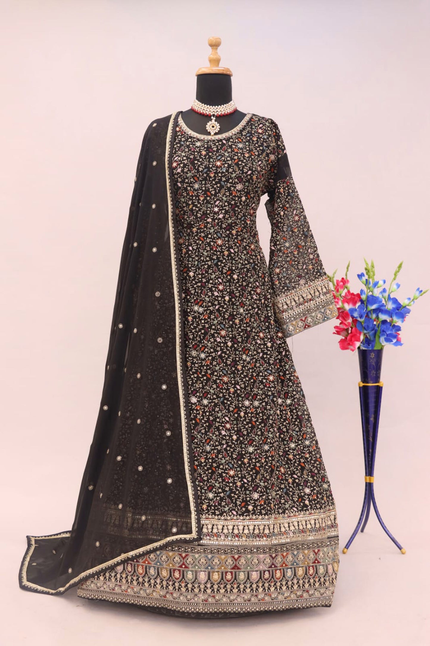 Black Resham Embroidered Georgette Surya Anarkali