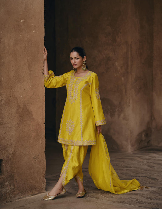 Yellow Color Art Silk Embroidery Salwar Suit