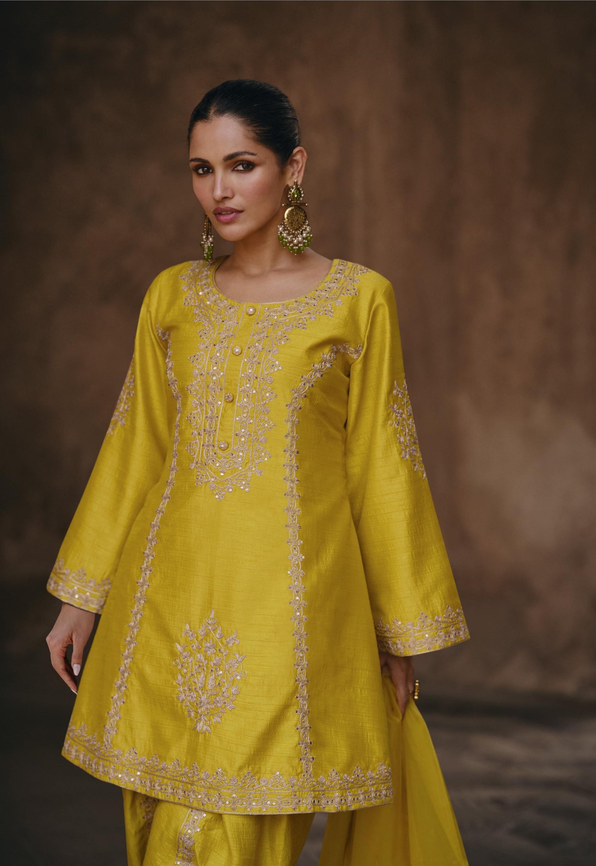 Yellow Color Art Silk Embroidery Salwar Suit