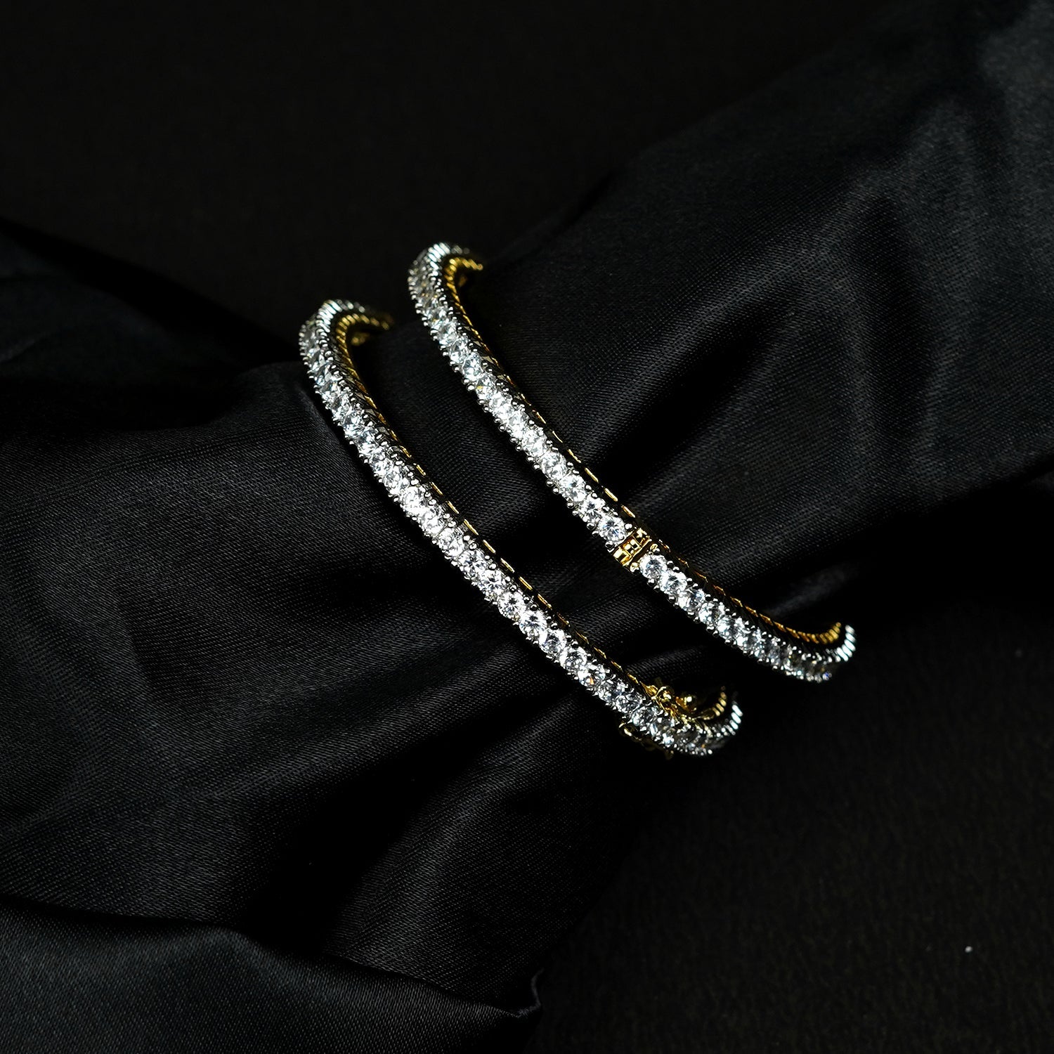 Zevar Club Set of 2 Rhodium-Plated AAA Cubic Zirconia Studded Classic Premium Screw Adjustable Bangles