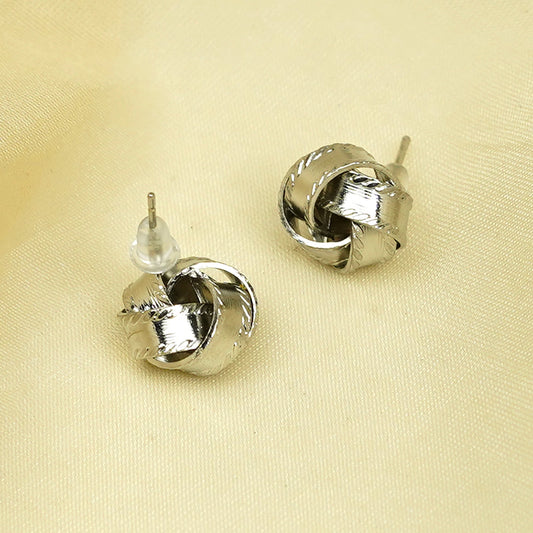 Zevar Club Silver Tone Twisted Knot Stud Earrings for Women