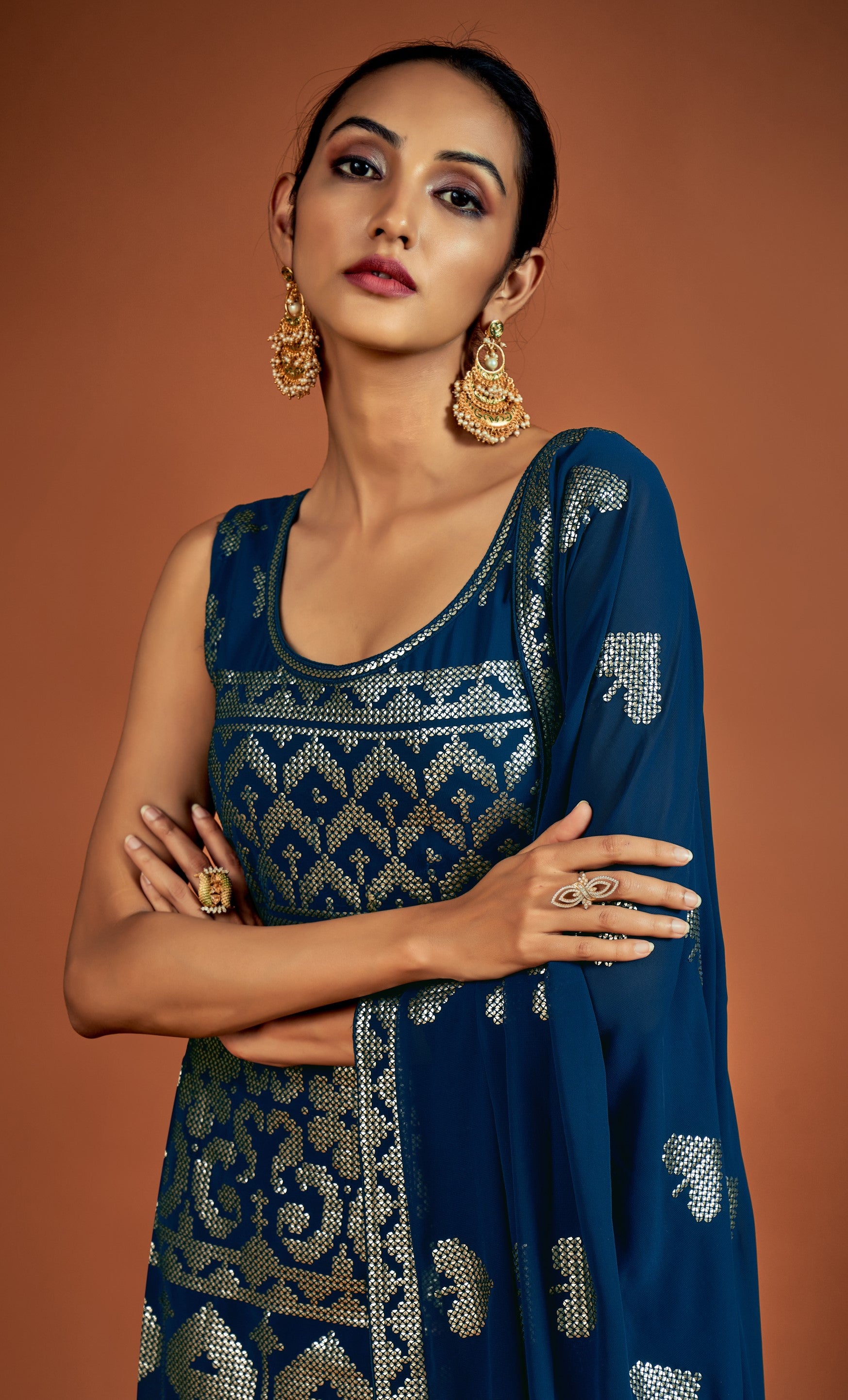 Dark Blue Sequins Embroidery Georgette Sharara for Sangeet