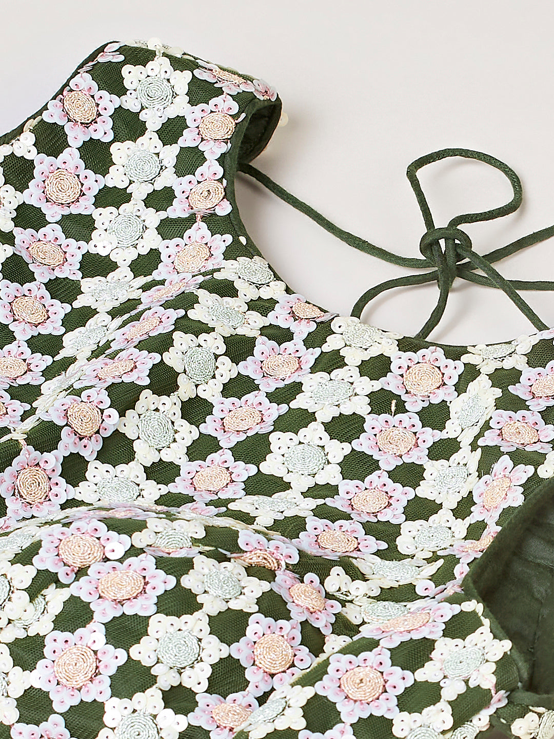 Olive Green Net Sequins embroidery Semi-Stitched Lehenga