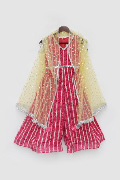 Yellow Embroidered Cape with Pink Jumpsuit