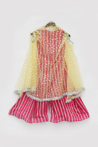 Yellow Embroidered Cape with Pink Jumpsuit