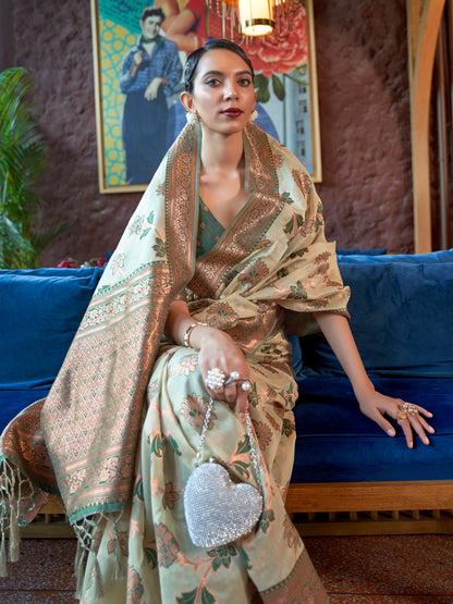 Olive Green Kadvika Silk Shimmer Copper woven Saree