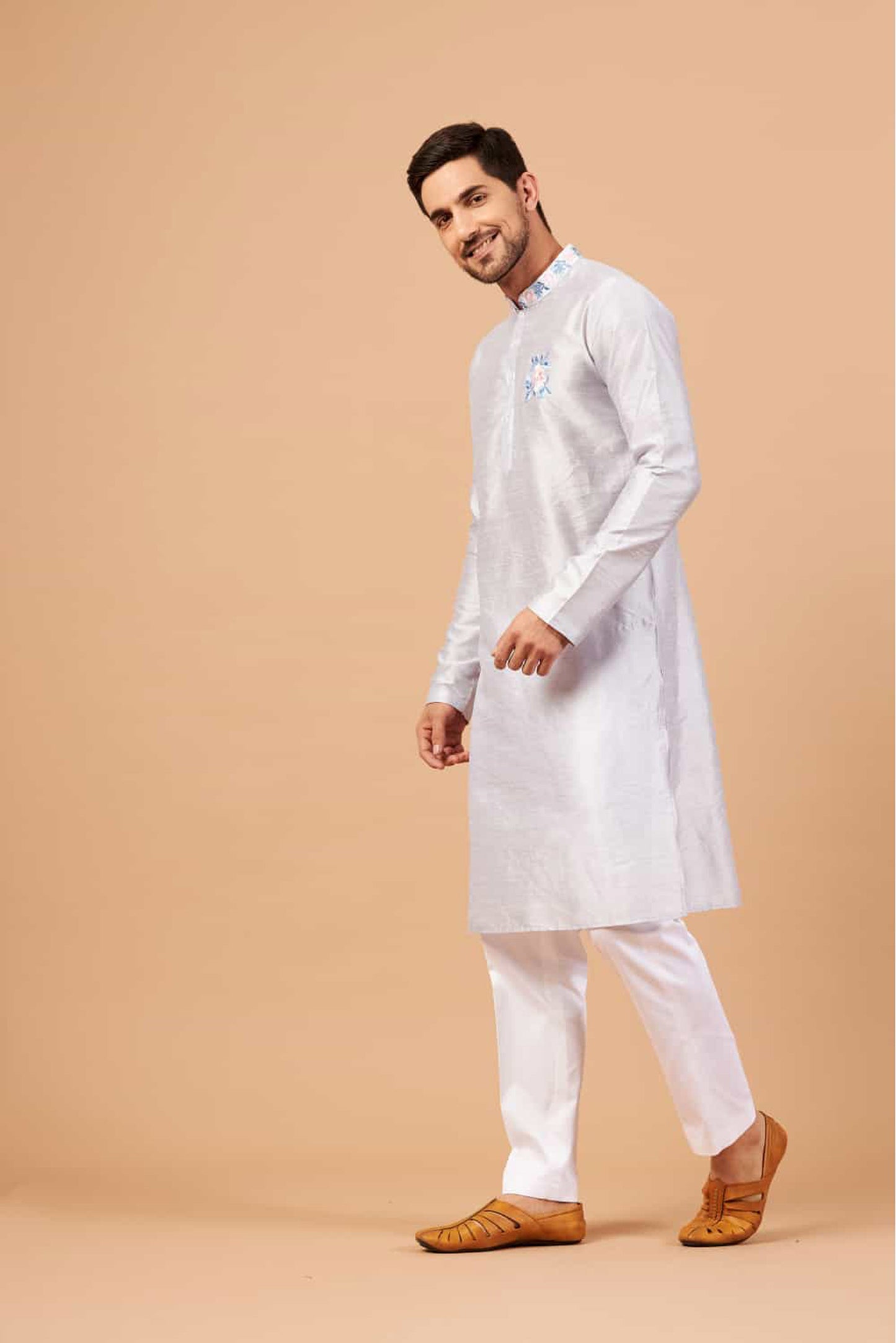 Cadet Grey Semi Raw Silk Thread Embroidered ( only Kurta )