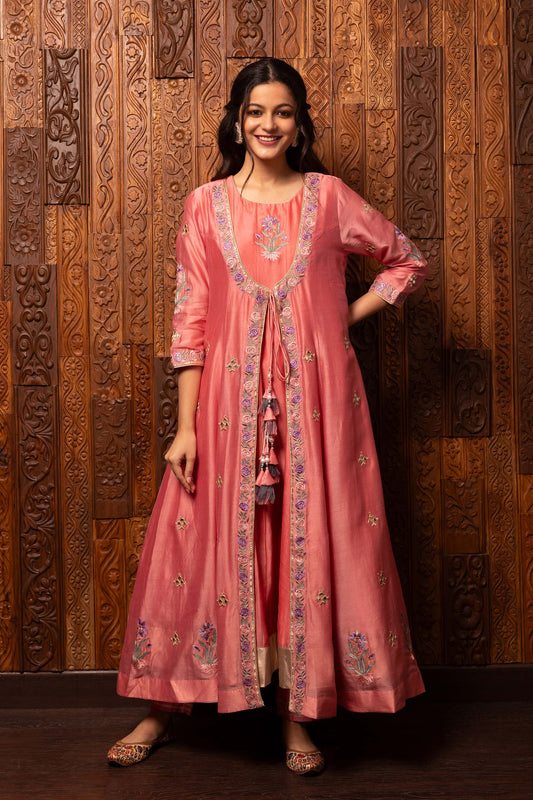 Tales of grace Pink Chanderi silk Embroidered Anarkali