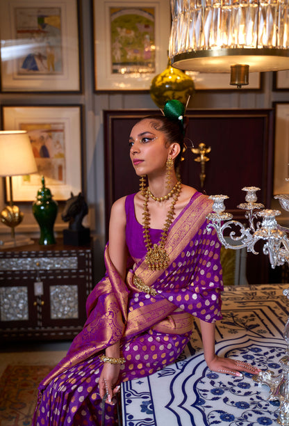 Purple Kloset Silk Pure khadi Zari woven saree