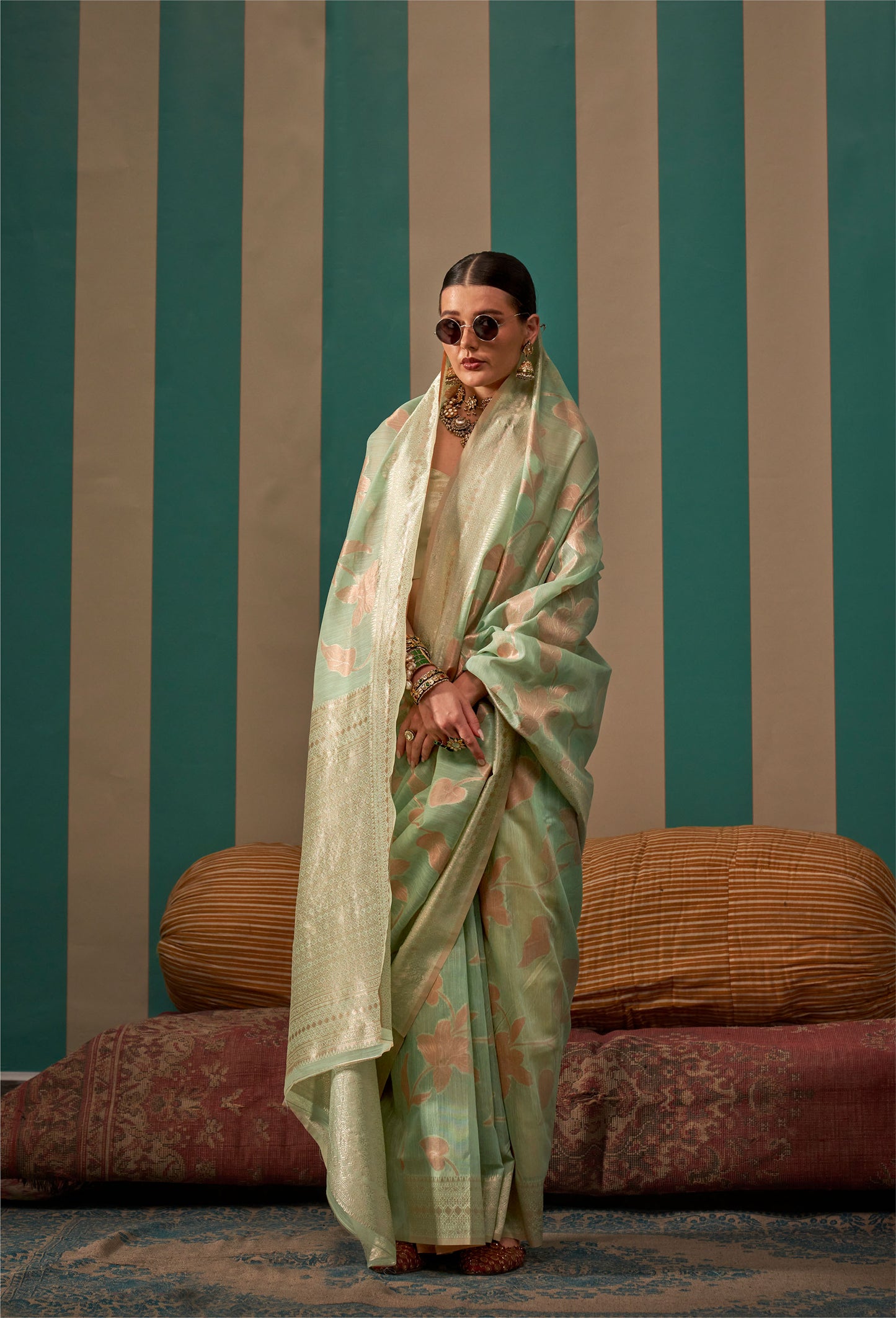 Green Kapri Linen Handloom Silk Saree