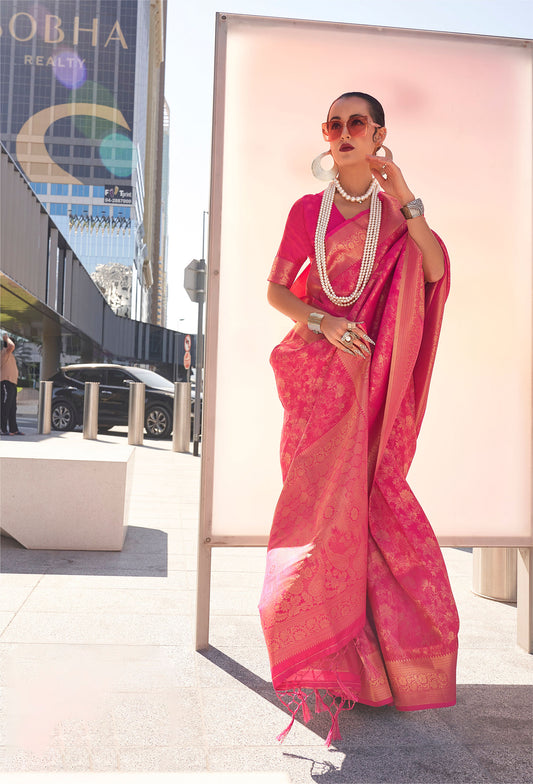 Pink Kzainaab Handloom Silk Saree