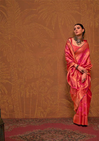 Coral Kaala Ruby Handloom Silk Saree