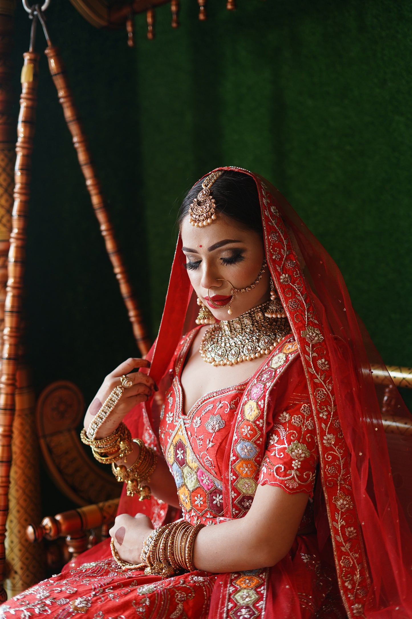 Scarlet Raw Silk Zardosi meera lehenga