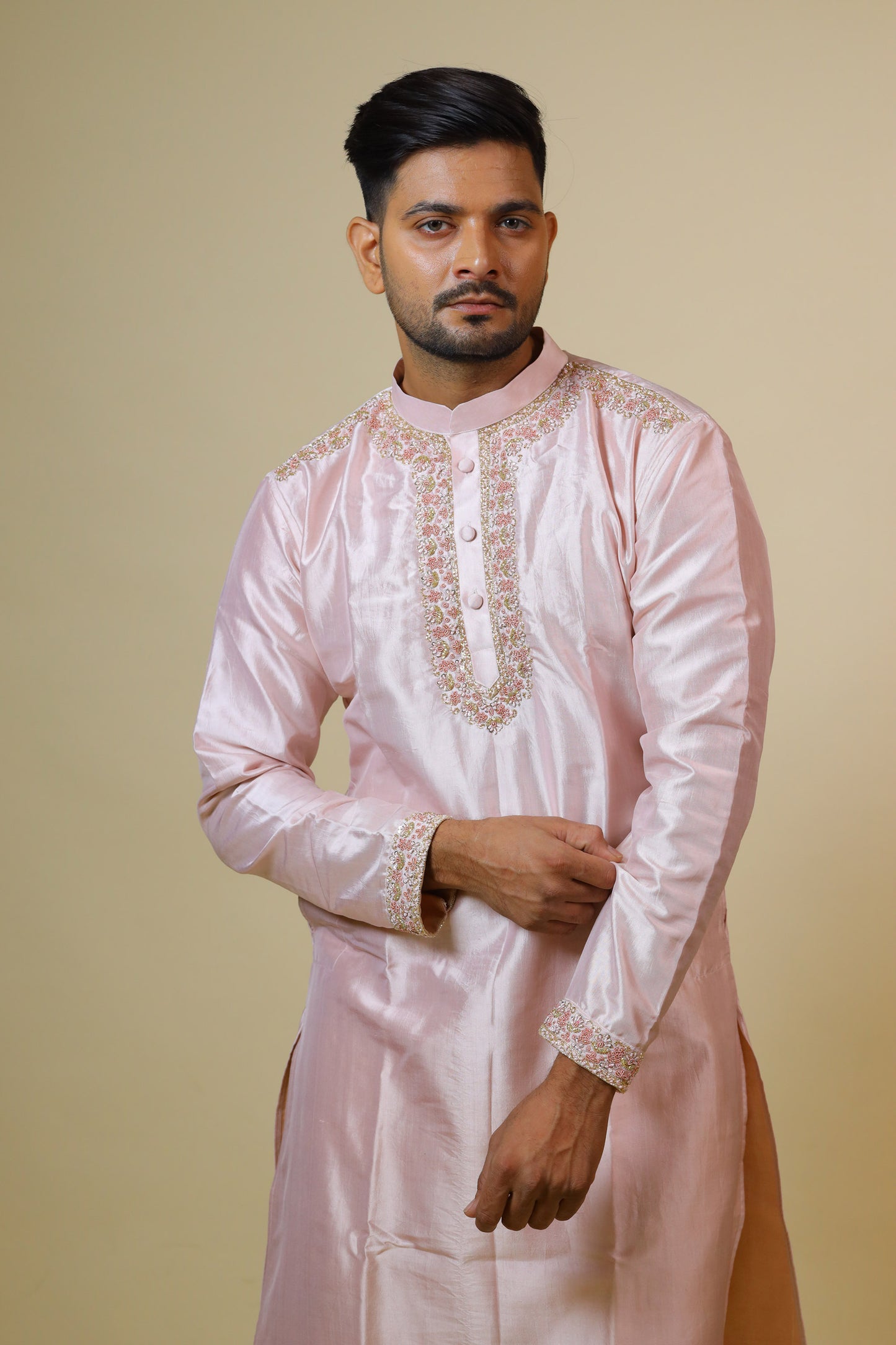 Pink Dupion Silk Intricate Embroidered Festive ( only Kurta )