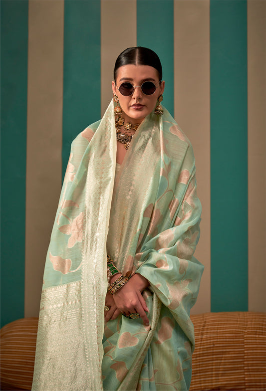 Green Kapri Linen Handloom Silk Saree