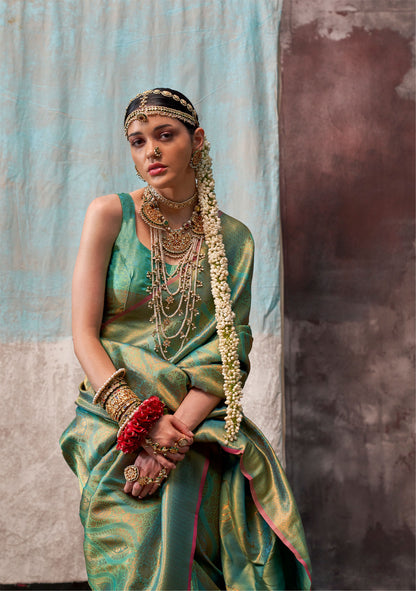 Green Kaala Savoy Handloom Silk Saree