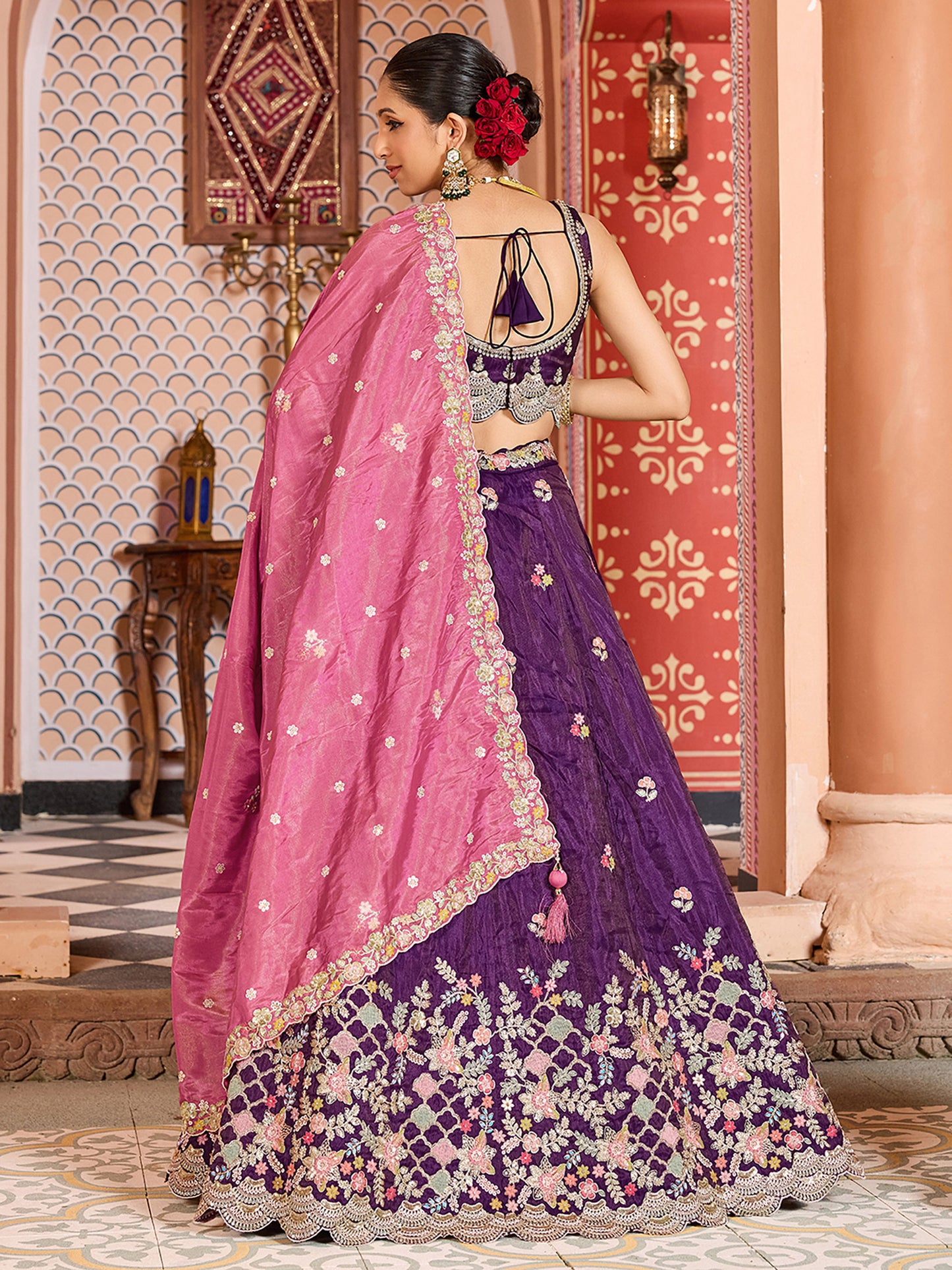 Purple Tissue Sequins embroidery Bridesmaid Lehenga Choli