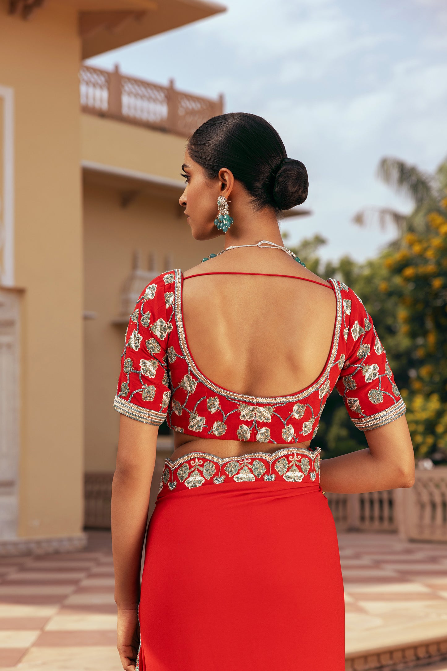 Mira Georgette Red Designer Saree Set