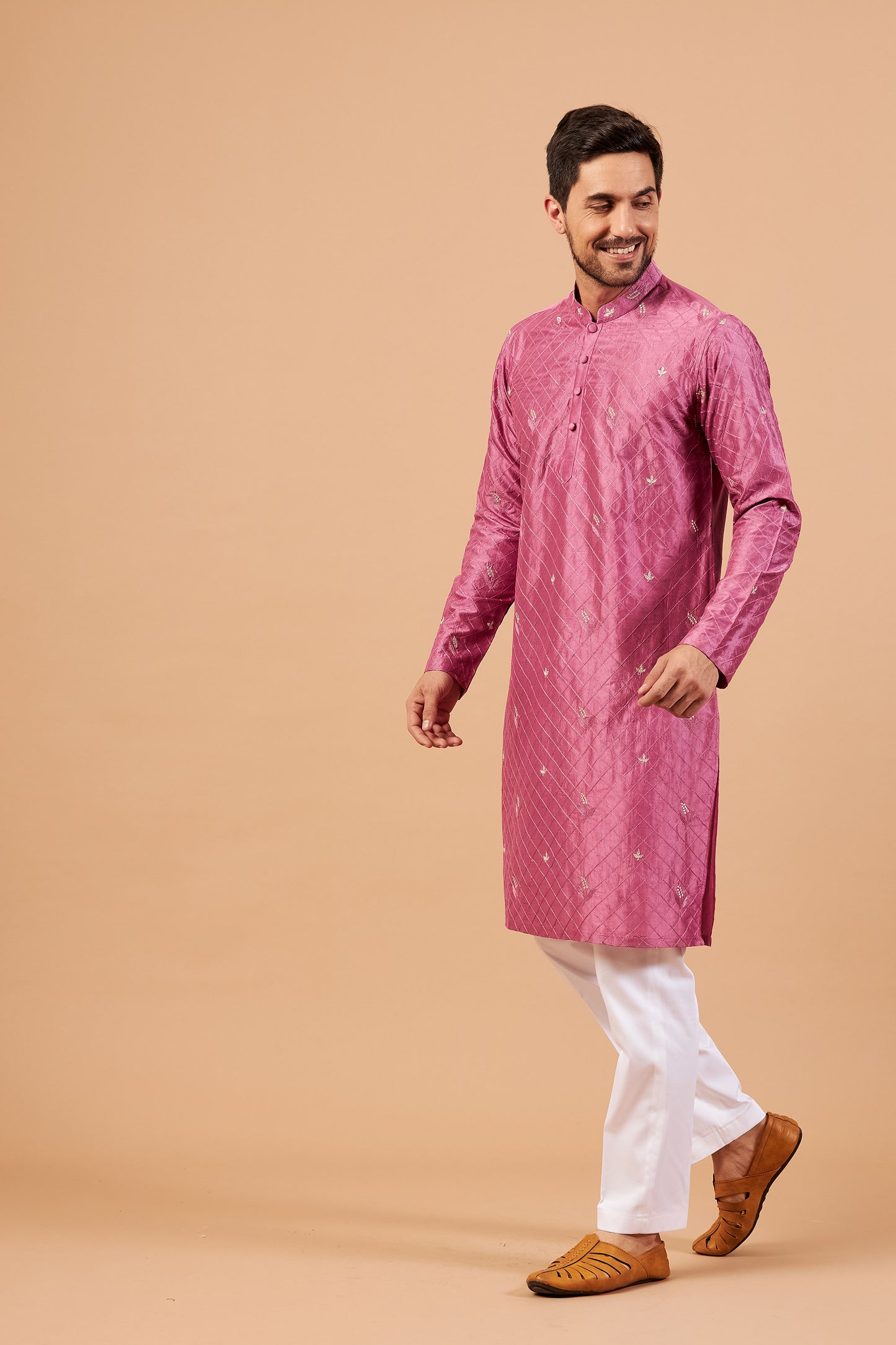 Purple & Pink Dupion Silk Machine Embroidered Festive ( only Kurta )