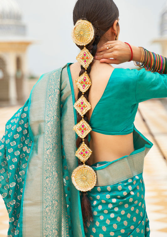 Green Khadi Georgette Nylon Handloom Saree