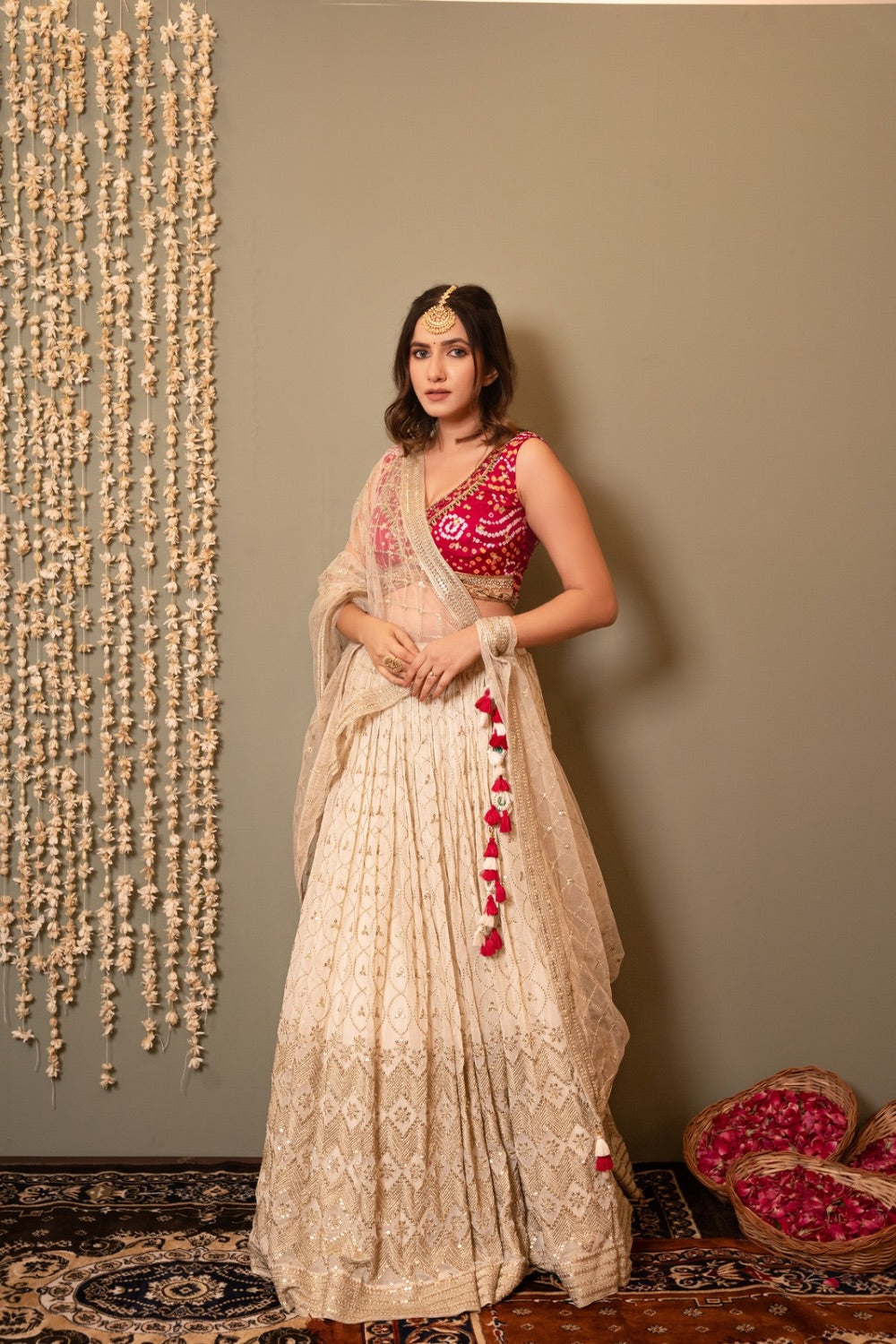 Pink and White georgette lehenga choli with sequin work