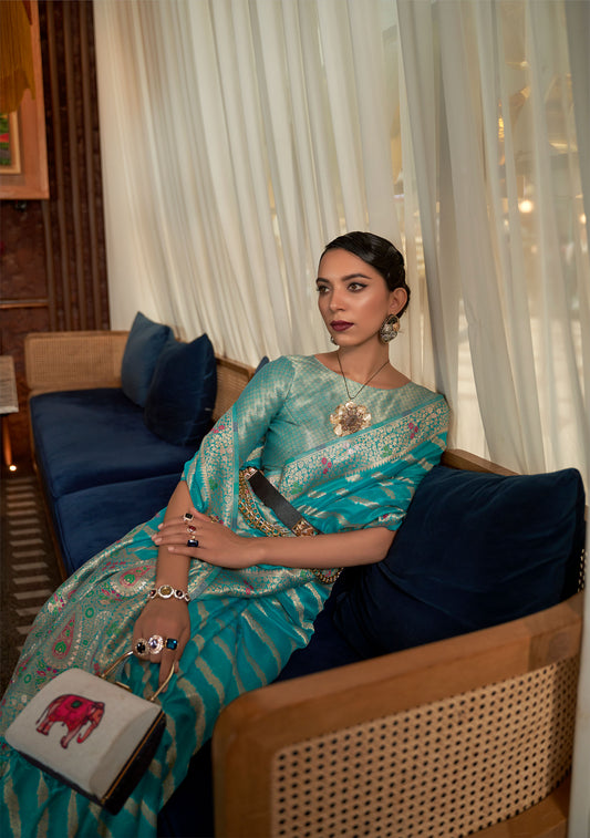 Blue Kahana Organza Meenakari Saree