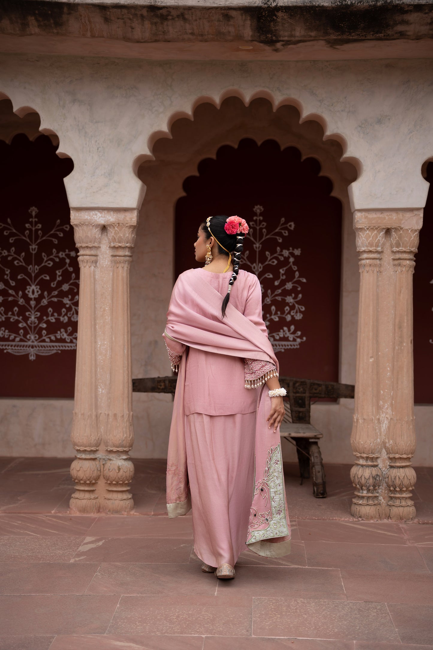 Noor Gulabi Hand-Embroidered Dhoti Set