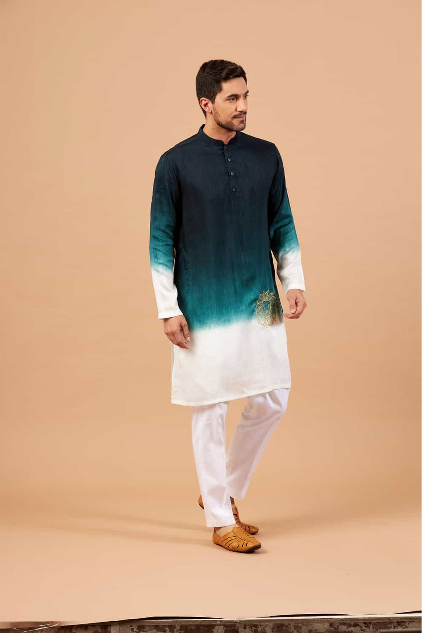 Dark Green Raw Silk Thread Embroidered Festive ( only Kurta )