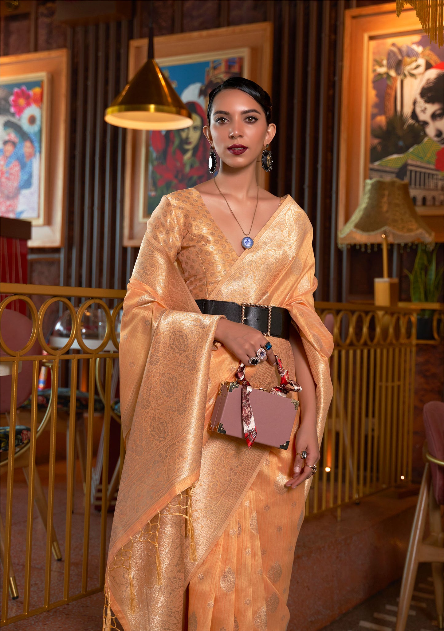 Orange Kamairah Silk Tussar Silk Handloom Saree