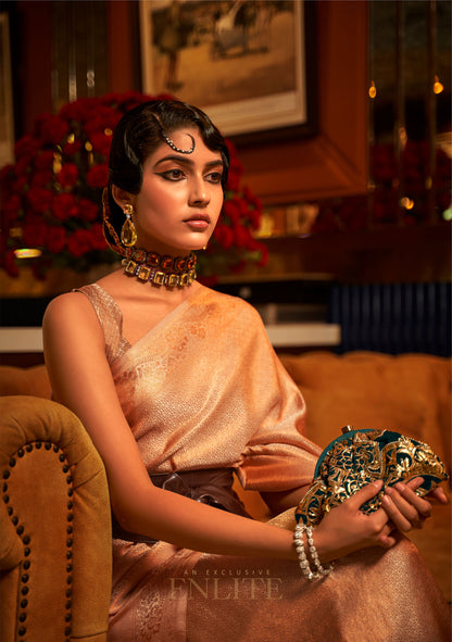 Cream Kumbal Silk Nylon Satin Zari woven saree