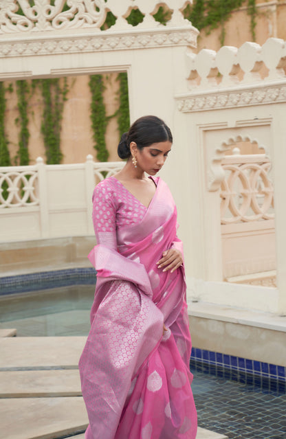 Pink Kevaah Linen Woven Saree