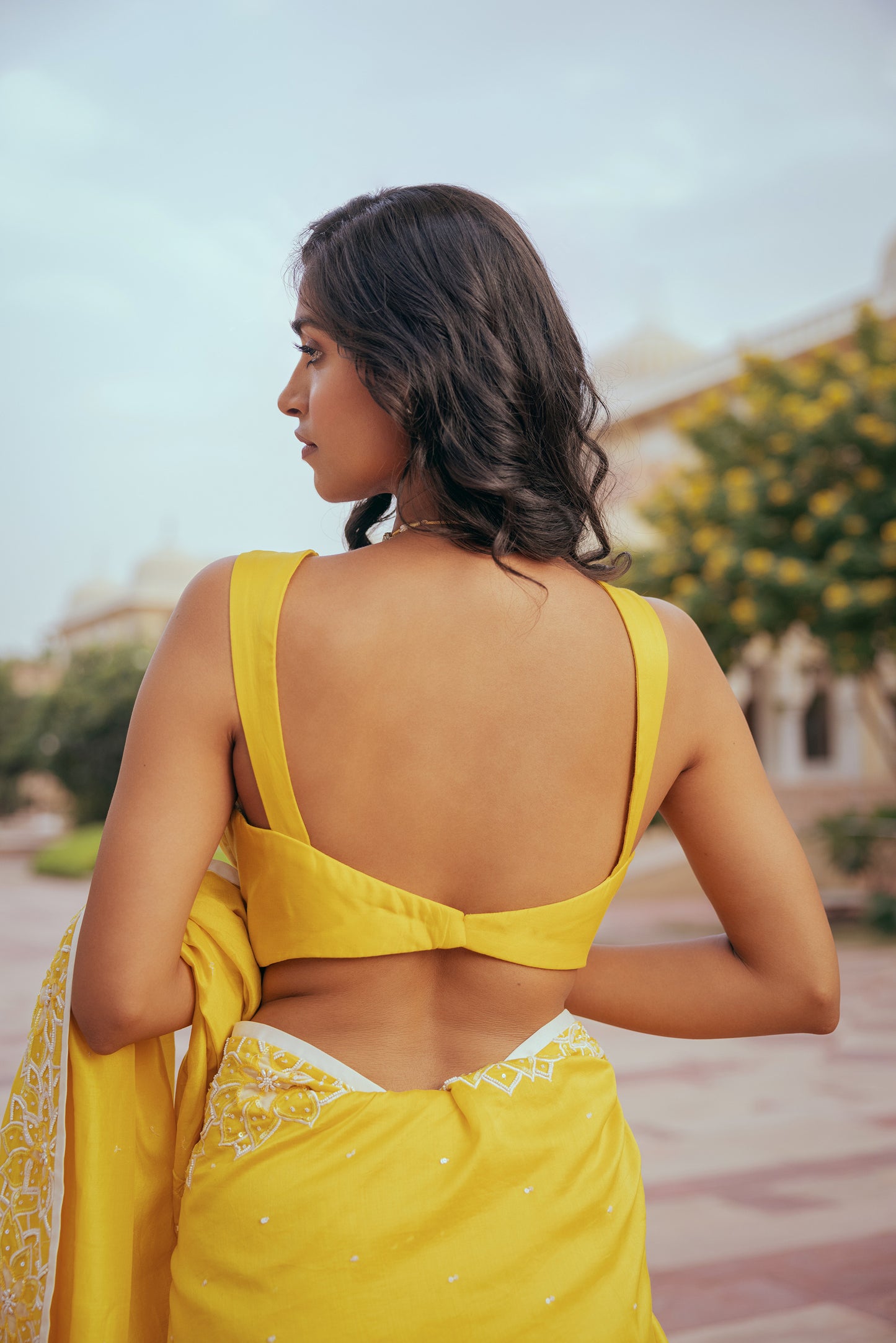 Sunshine Yellow Chanderi Silk Ajooba Saree Set