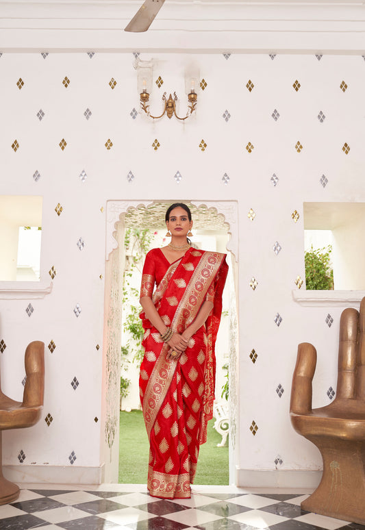 Red Gold Karnavati Pure Satin Silk Saree