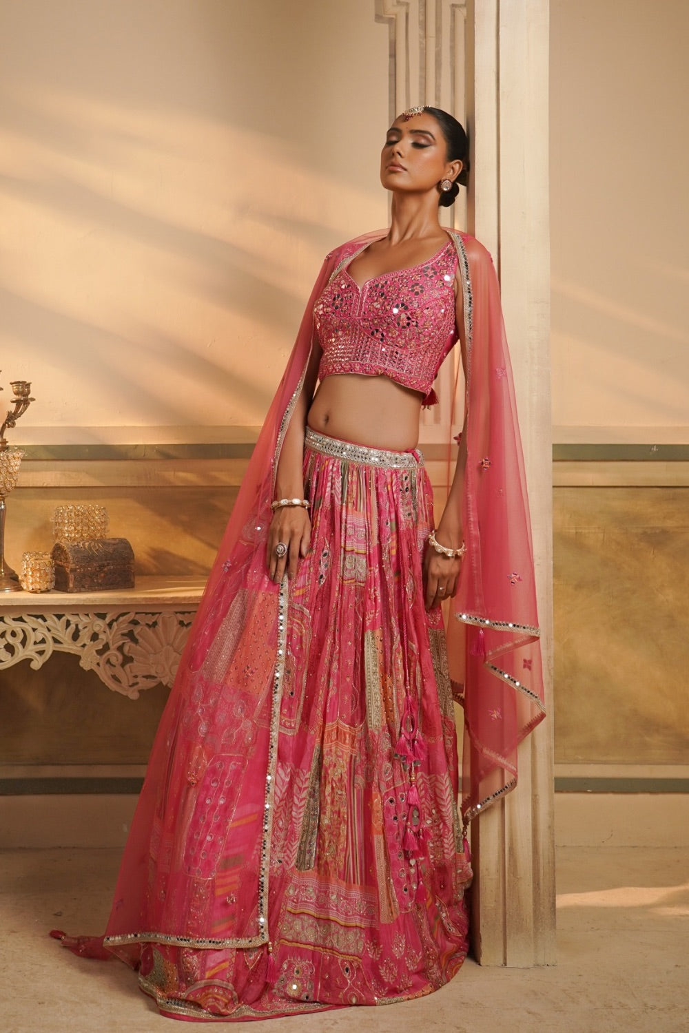 Fuchsia pink Georgete Lehenga