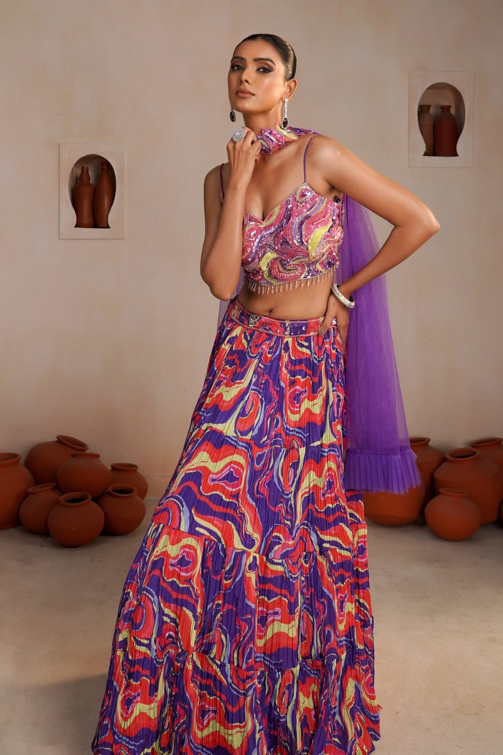 Multicolour Crepe Silk  lehenga choli