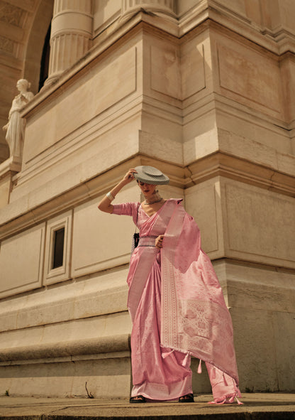 Peach Kavinci Silk Pure Satin Handloom saree