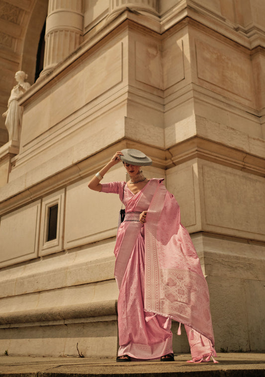 Peach Kavinci Silk Pure Satin Handloom saree