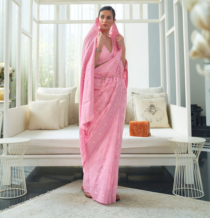 Pink Kashidha Lucknowi Chikankari woven saree