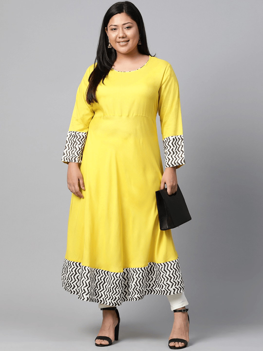 Plus Size Solid Mustard Yellow Rayon Anarkali  