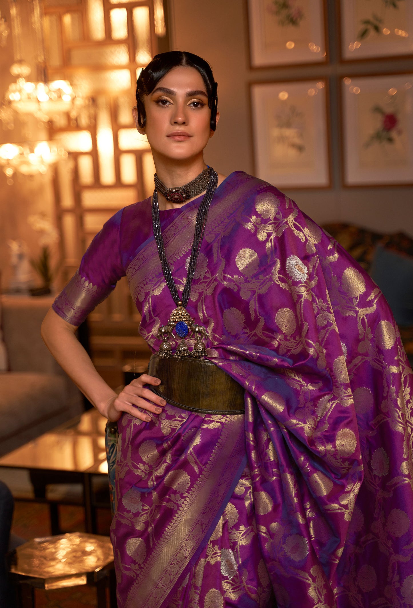 Purple Kairos Silk Handloom Saree